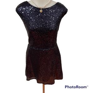 Tobi Midnight Blue Women’s Sequin Low Back Dress SZ L
